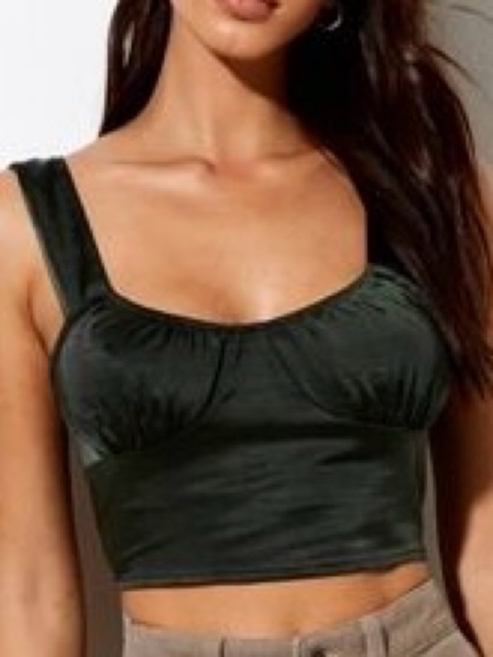 Motel Rocks Gladis Satin Ruched Bustier Crop Top Dark Khaki  Olive Green NWT